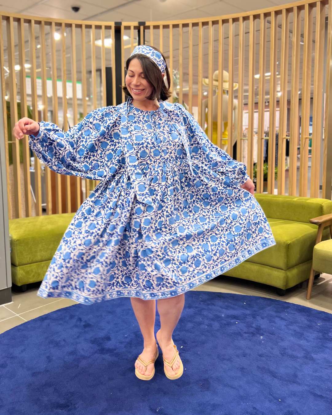 Block Print Oversized Balloon Sleeve Dress