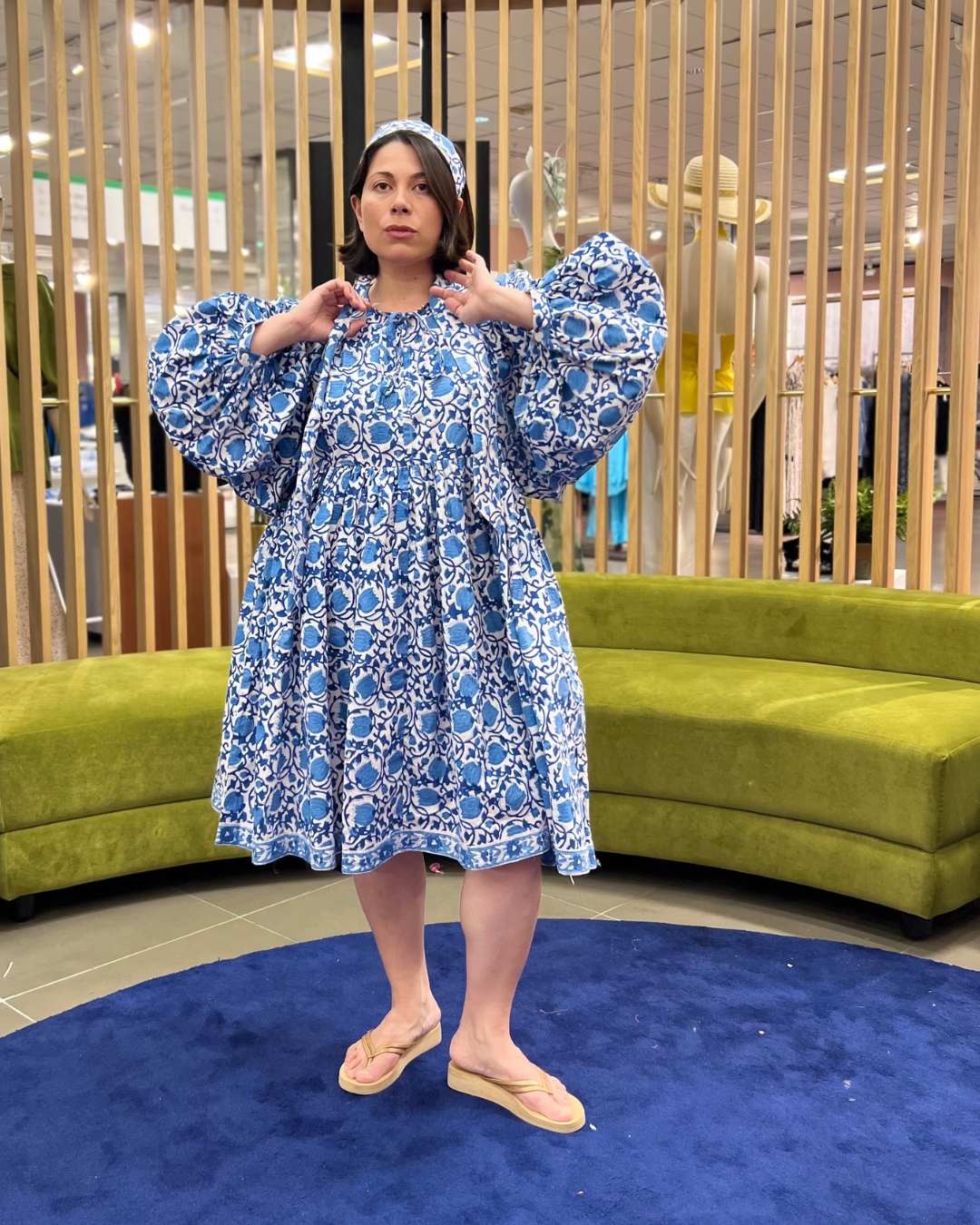 Block Print Oversized Balloon Sleeve Dress