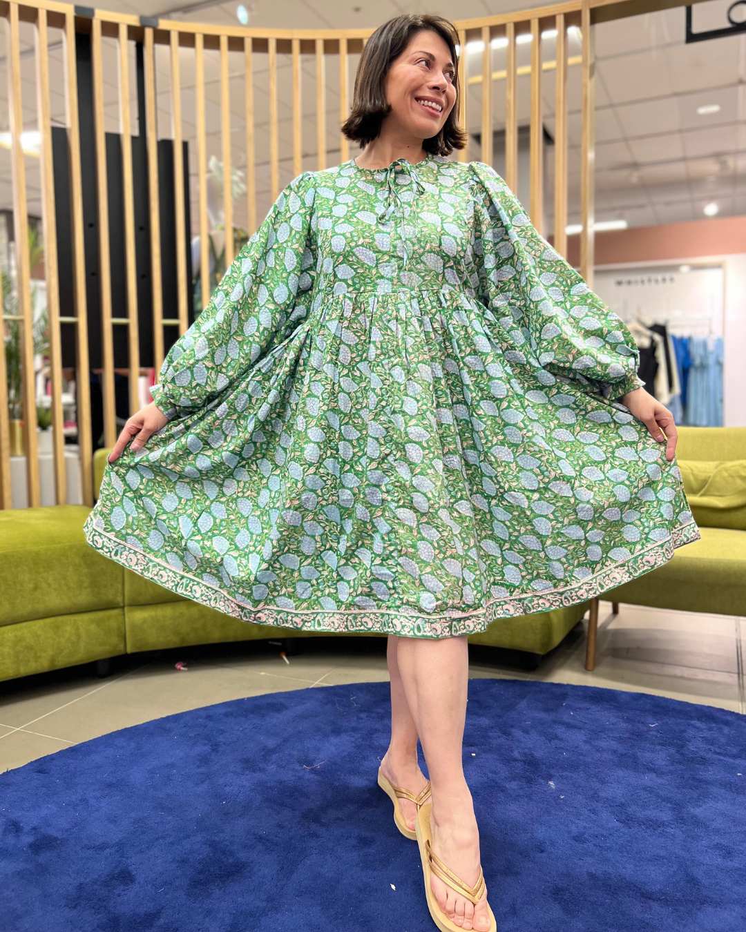 Block Print Oversized Balloon Sleeve Dress