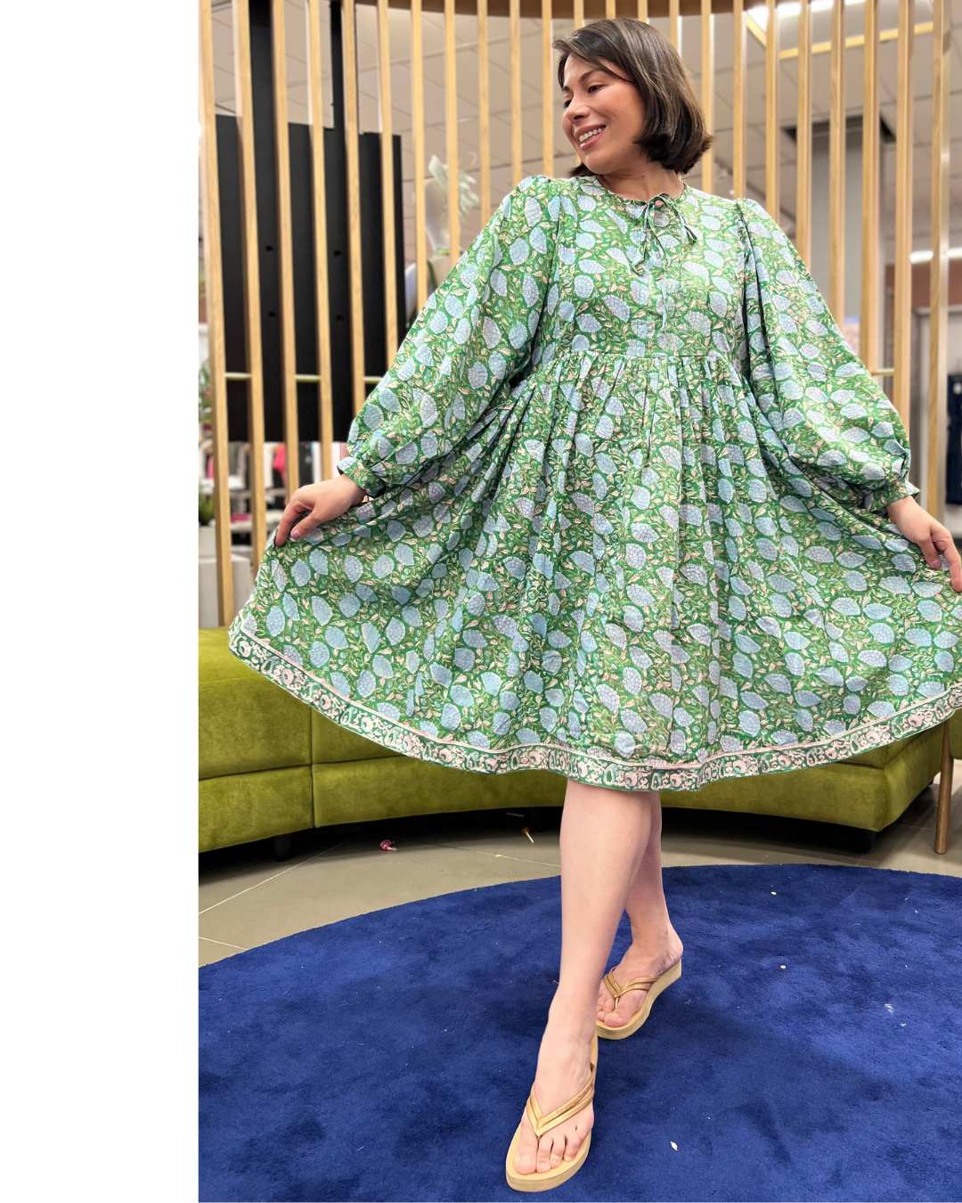 Block Print Oversized Balloon Sleeve Dress