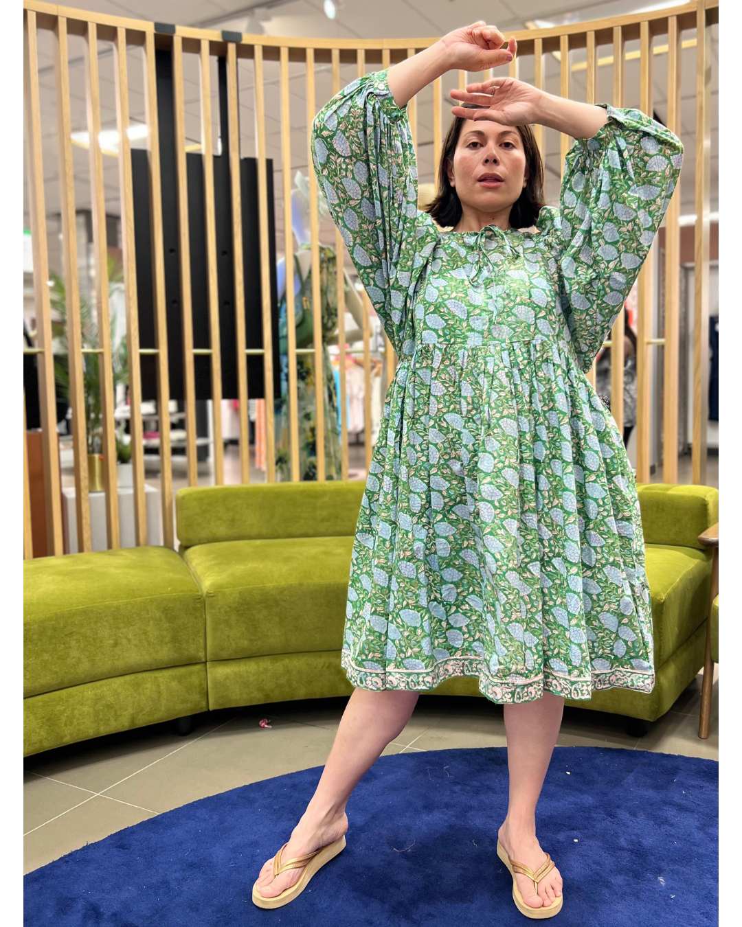Block Print Oversized Balloon Sleeve Dress