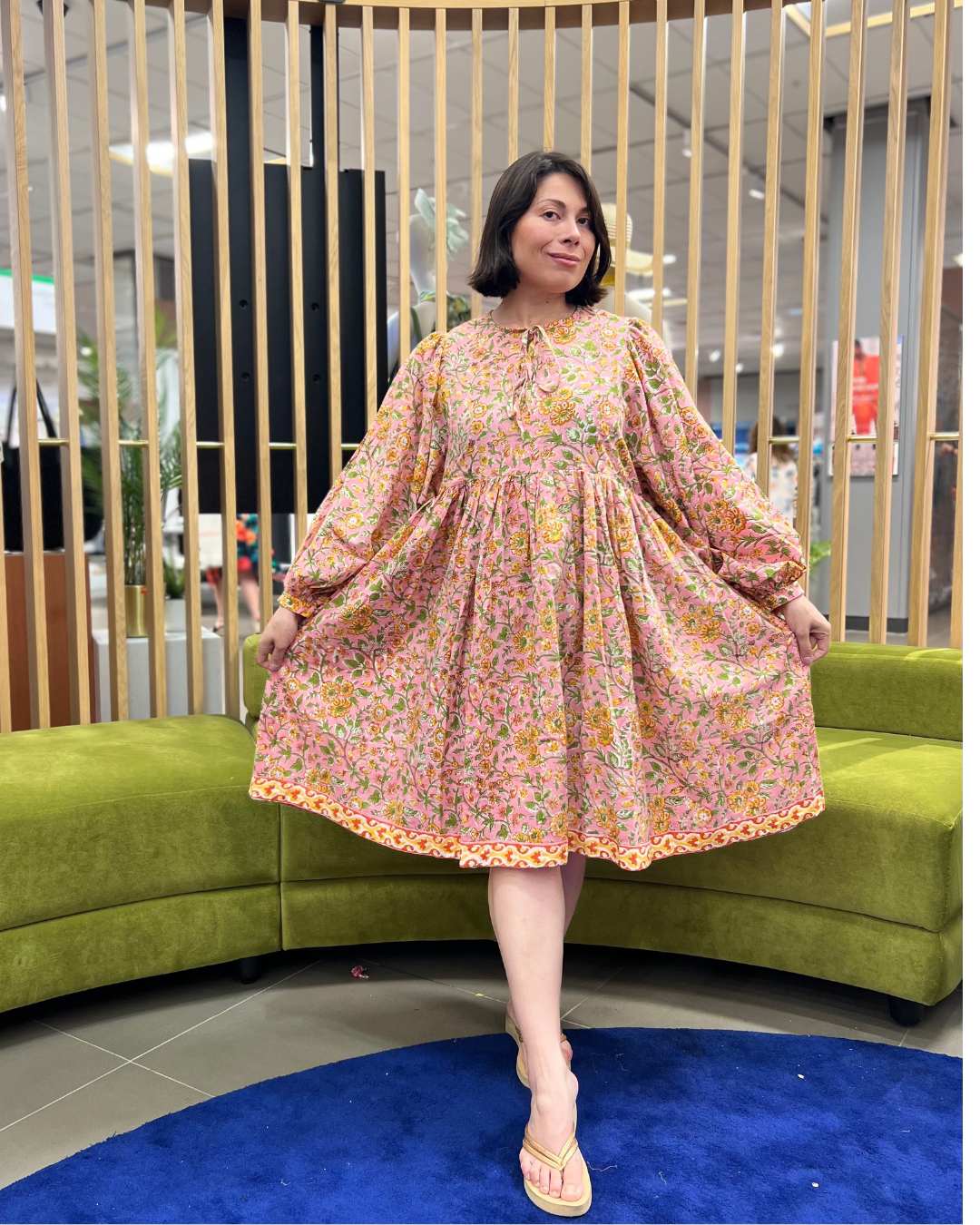 Block Print Oversized Balloon Sleeve Dress