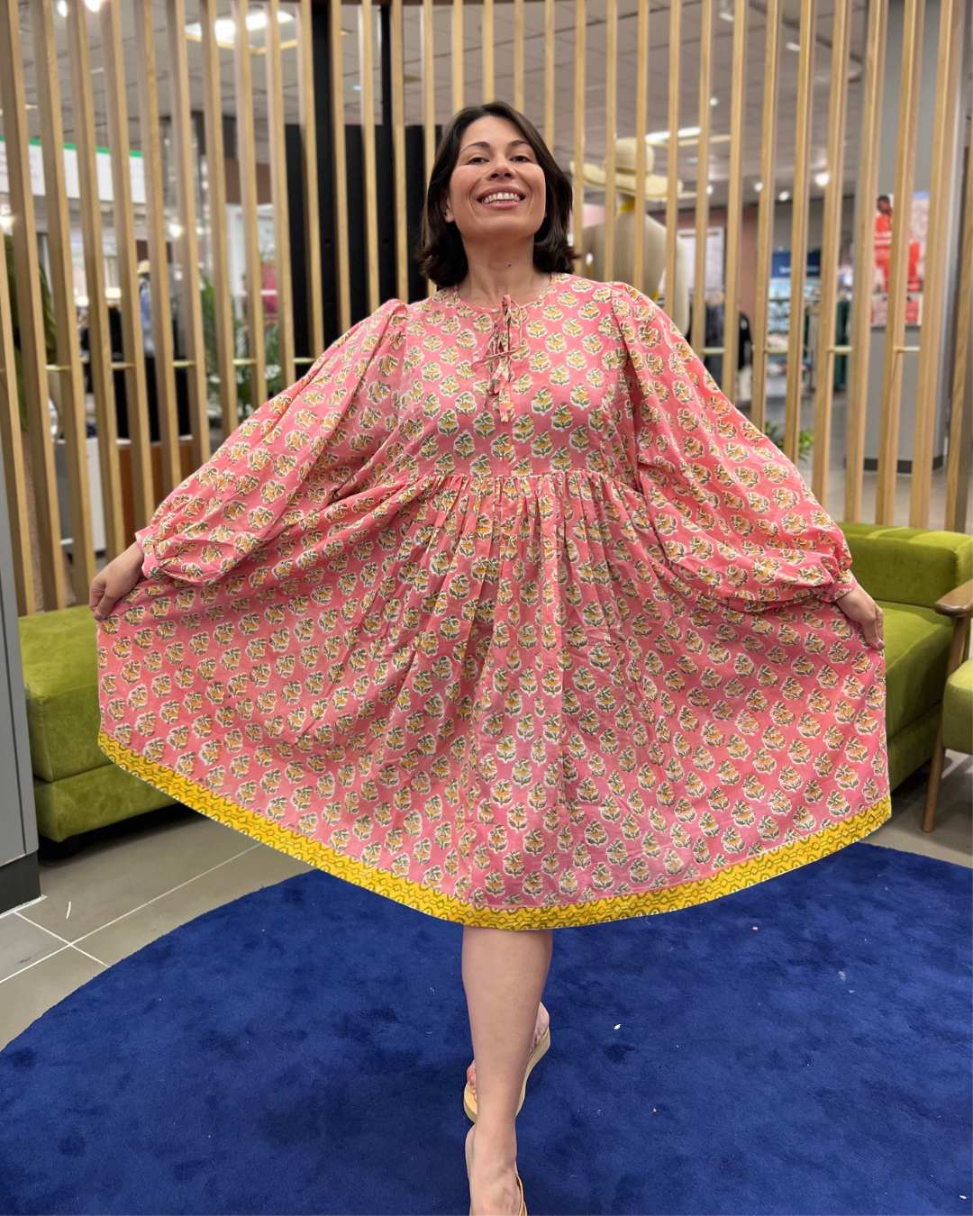 Block Print Oversized Balloon Sleeve Dress