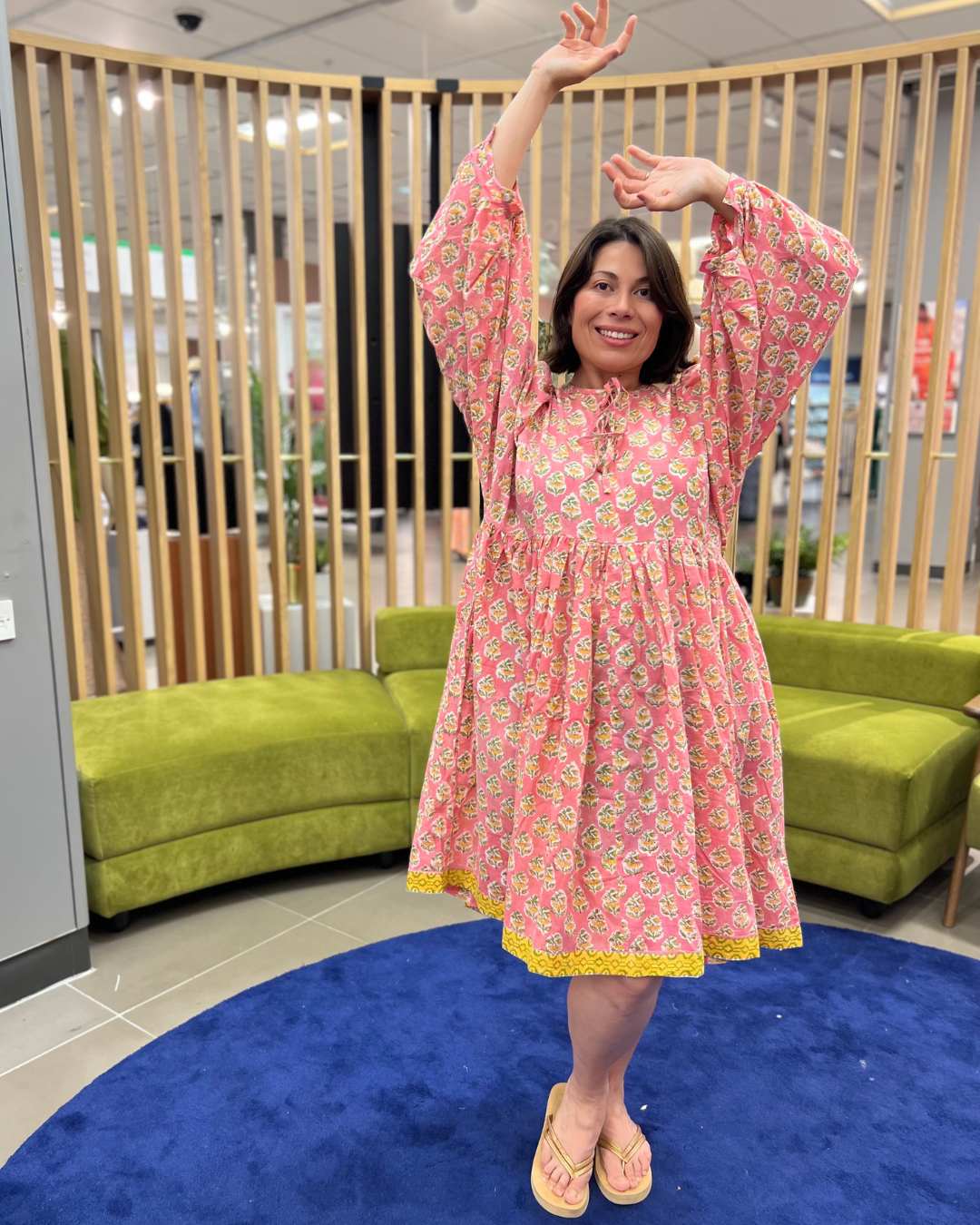 Block Print Oversized Balloon Sleeve Dress