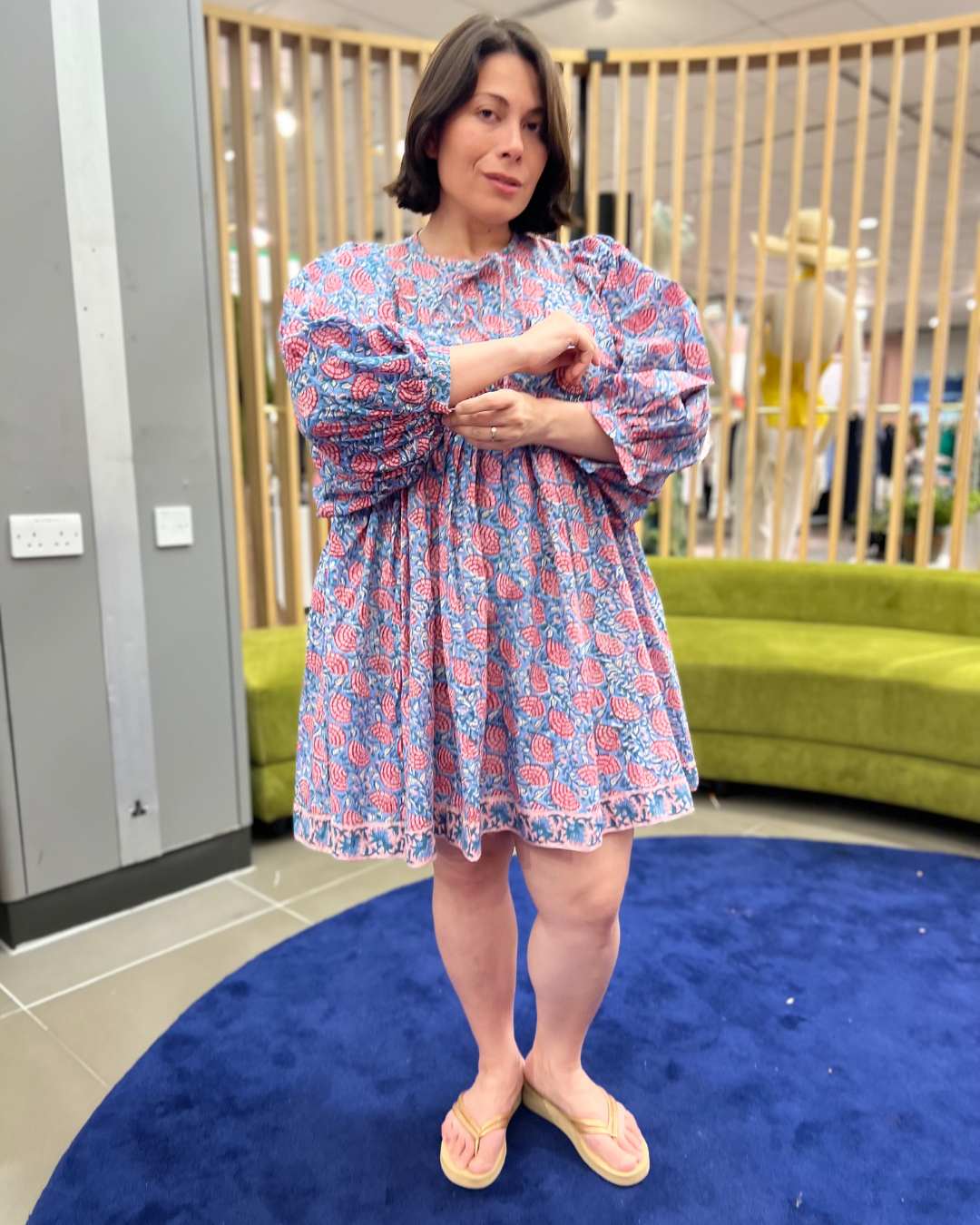 Block Print Oversized Balloon Sleeve Dress