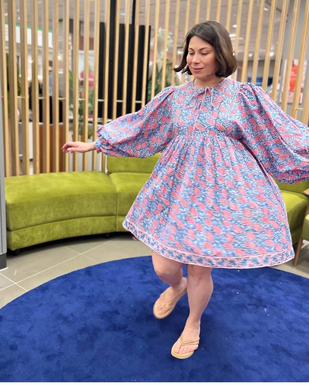 Block Print Oversized Balloon Sleeve Dress