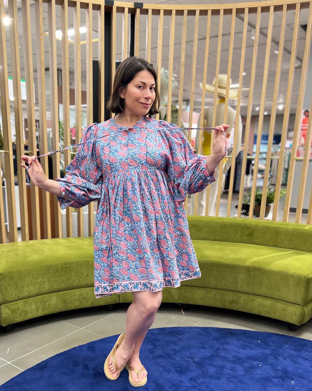Block Print Oversized Balloon Sleeve Dress