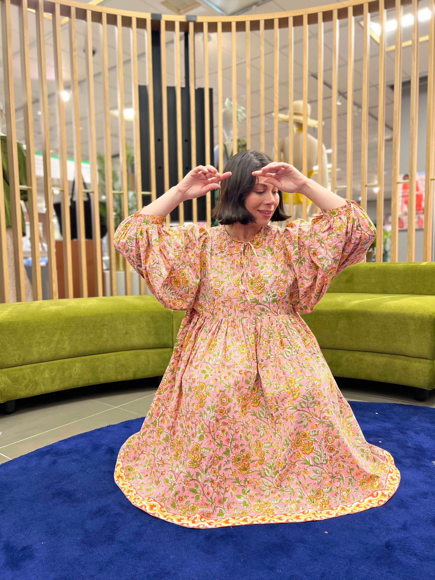 Block Print Oversized Balloon Sleeve Dress