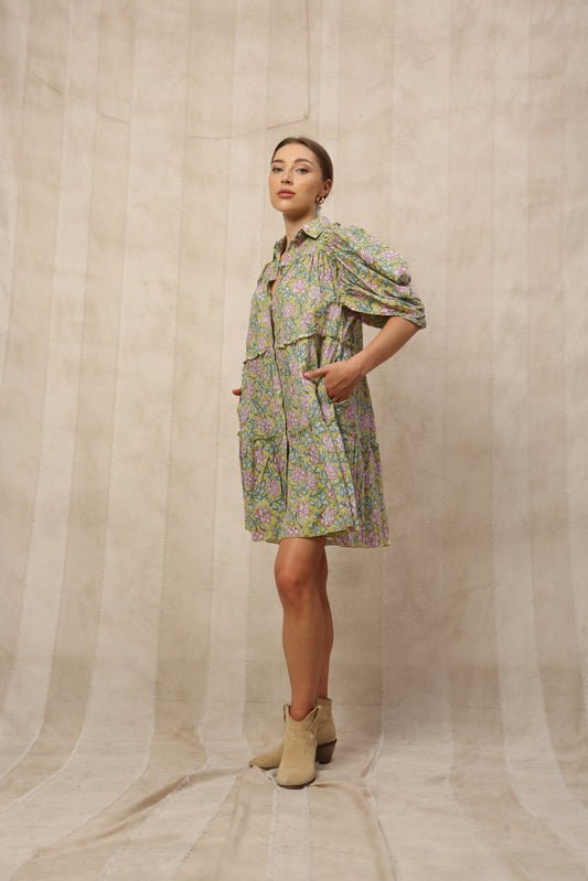 Jemima Ruffled Ruched Midi Dress