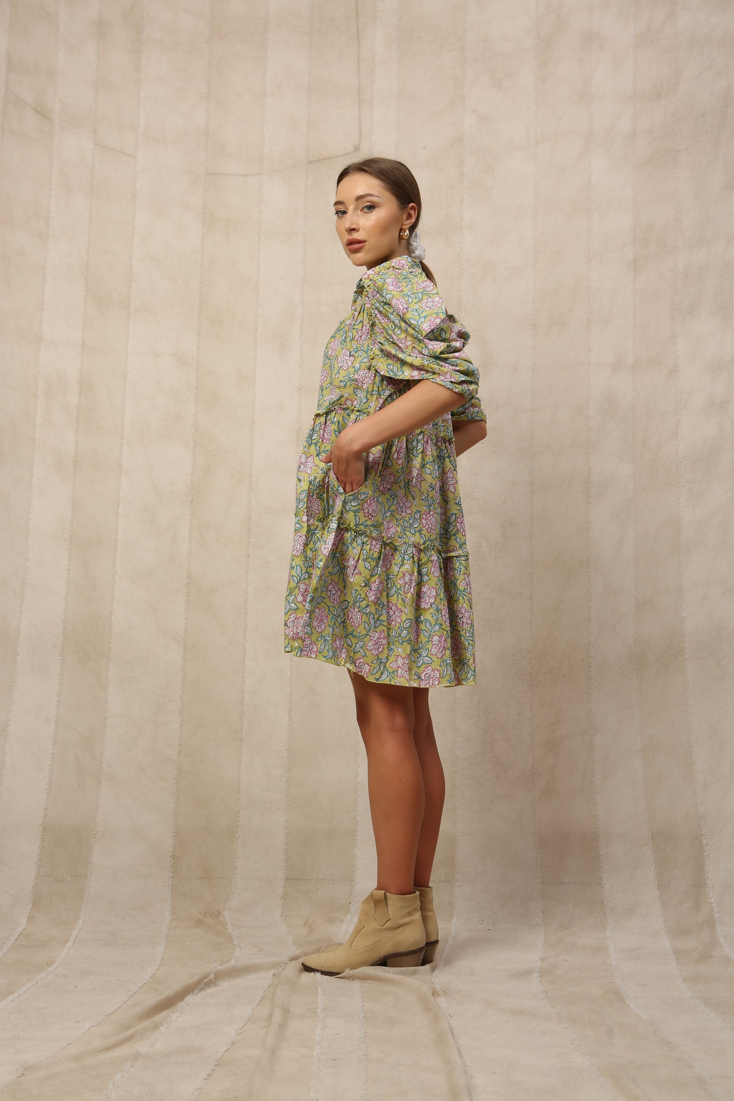 Jemima Ruffled Half Sleeve Shirt Collar Midi Dress