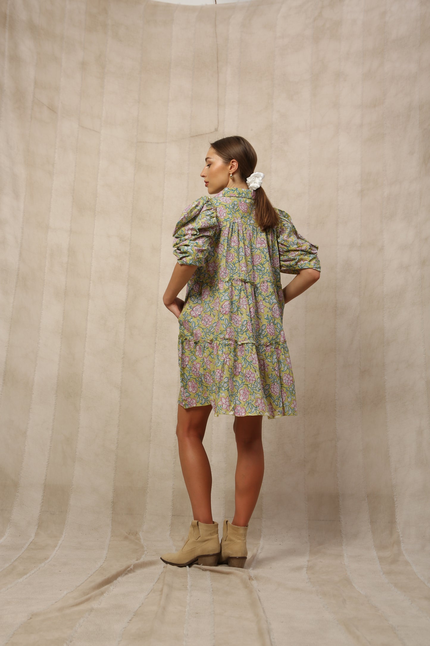 Jemima Ruffled Half Sleeve Shirt Collar Midi Dress
