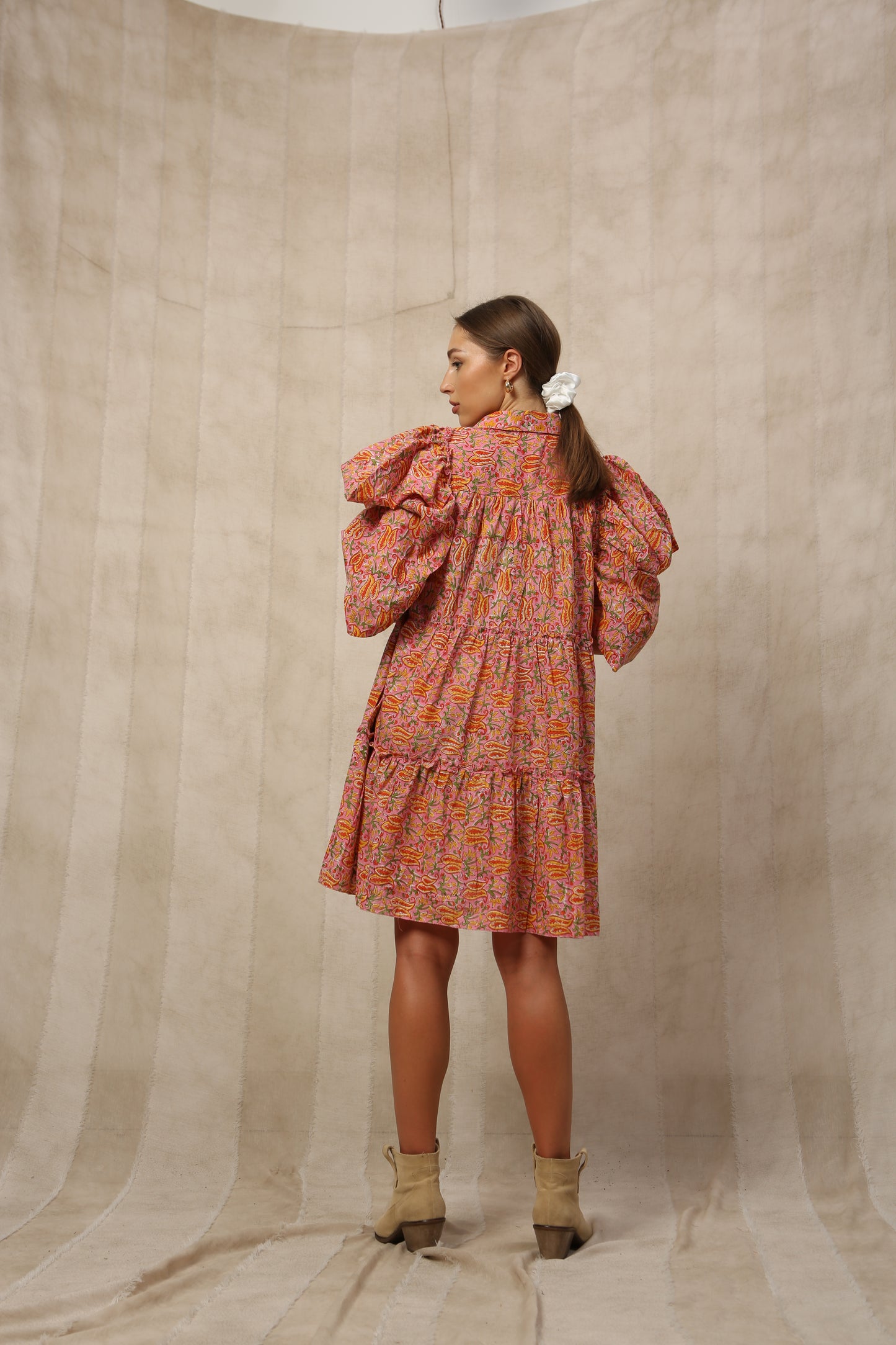 Kaia Ruffled Half Sleeve Shirt Collar Midi Dress