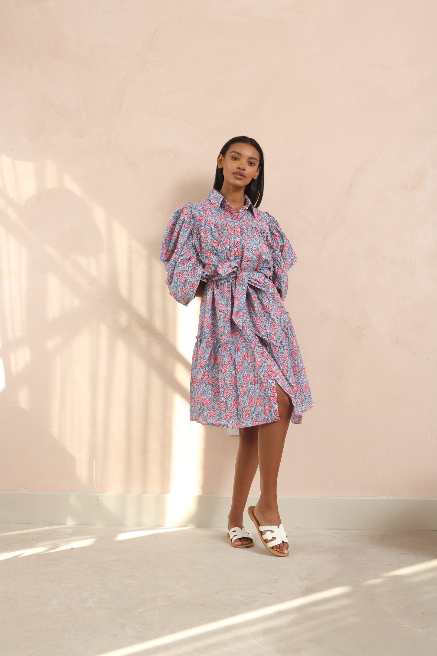 Jasper Ruffled Half Sleeve Shirt Collar Midi Dress