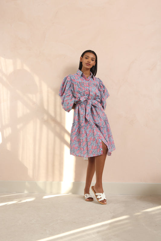 Jasper Ruffled Half Sleeve Shirt Collar Midi Dress