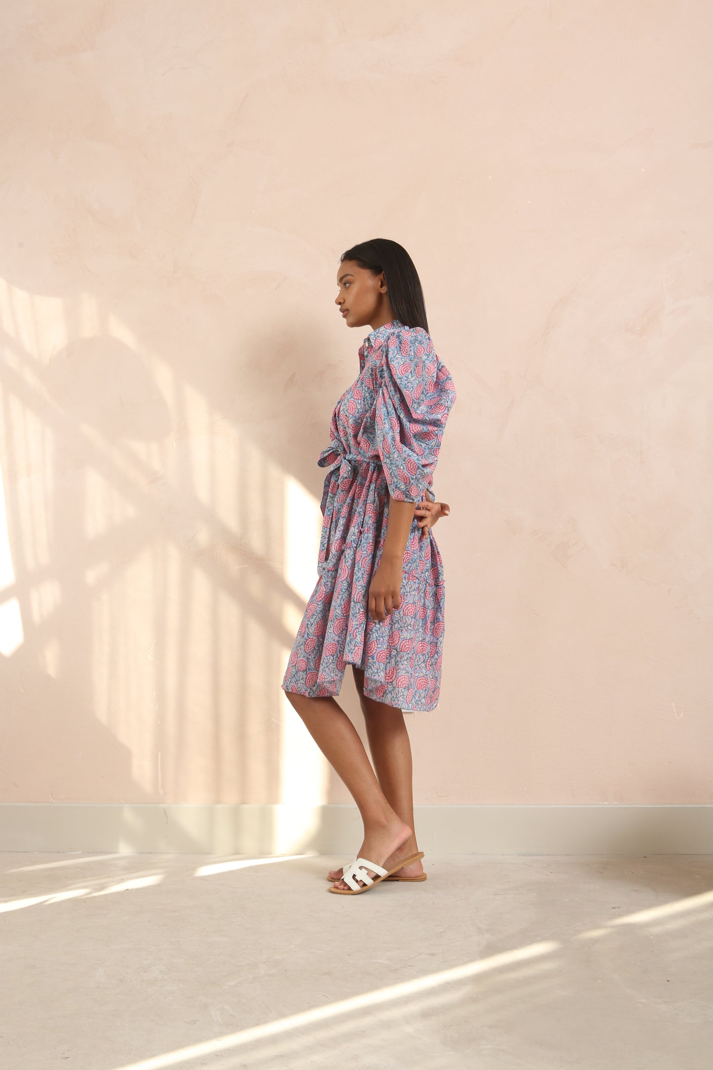 Jasper Ruffled Half Sleeve Shirt Collar Midi Dress