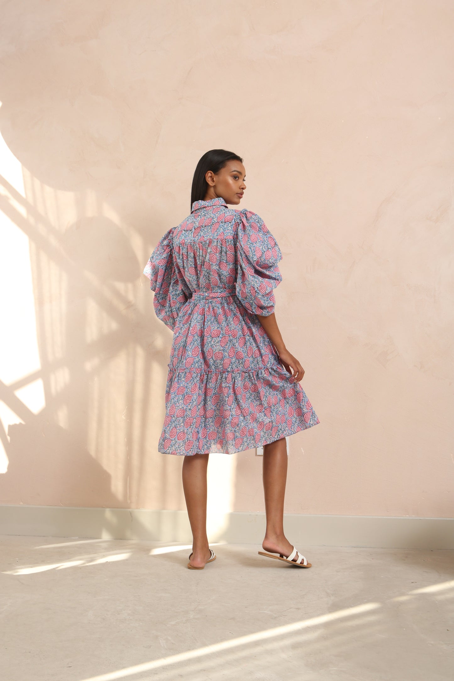 Jasper Ruffled Half Sleeve Shirt Collar Midi Dress