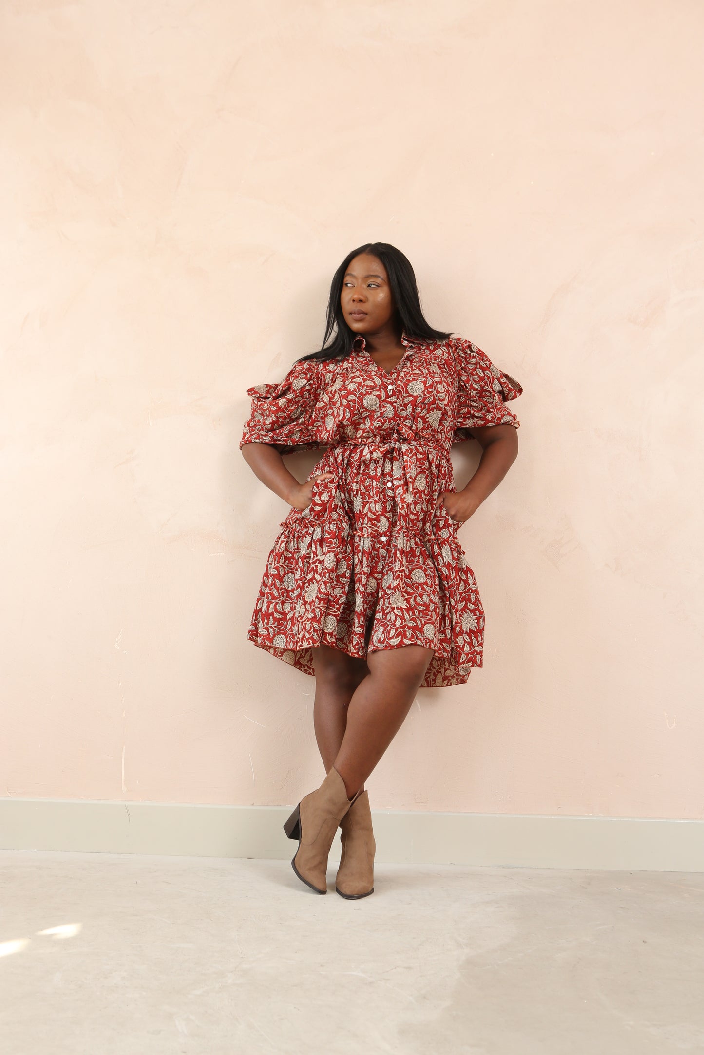 Mae Ruffle Ruched Midi Dress