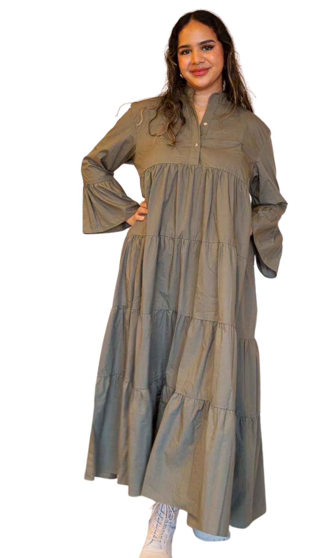 Brandy Cotton Maxi Petite Dress With Sleeves