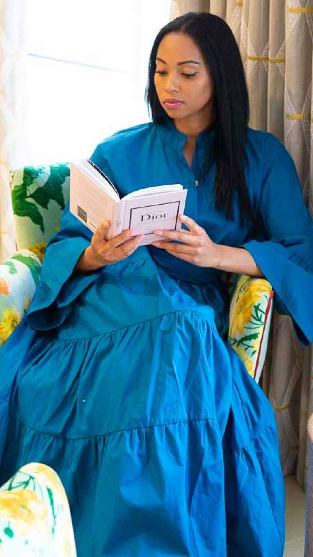 Azure Cotton Maxi Dress With Bell Sleeves