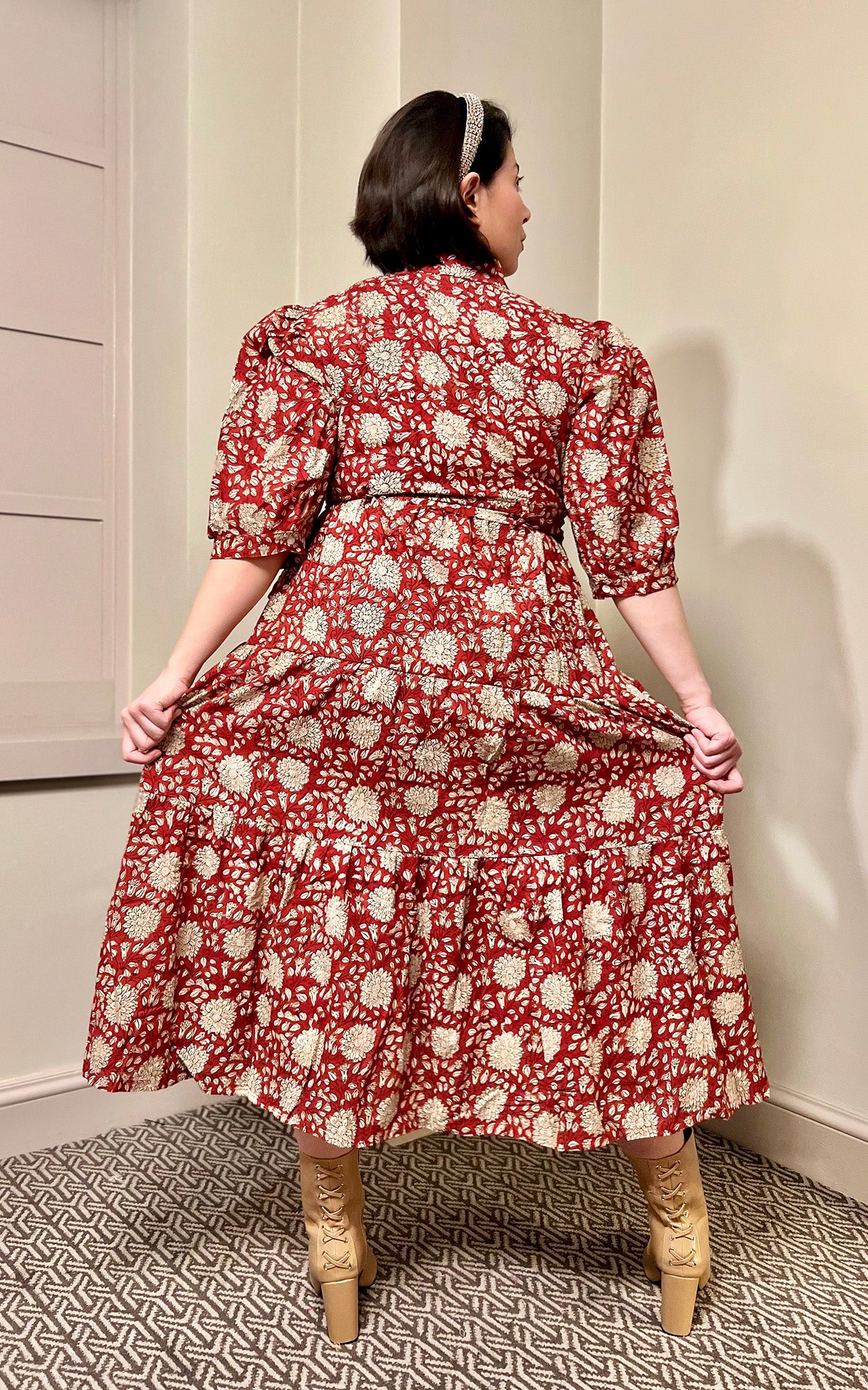 Melissa Block Print Shirt Collar Cotton Midi Dress