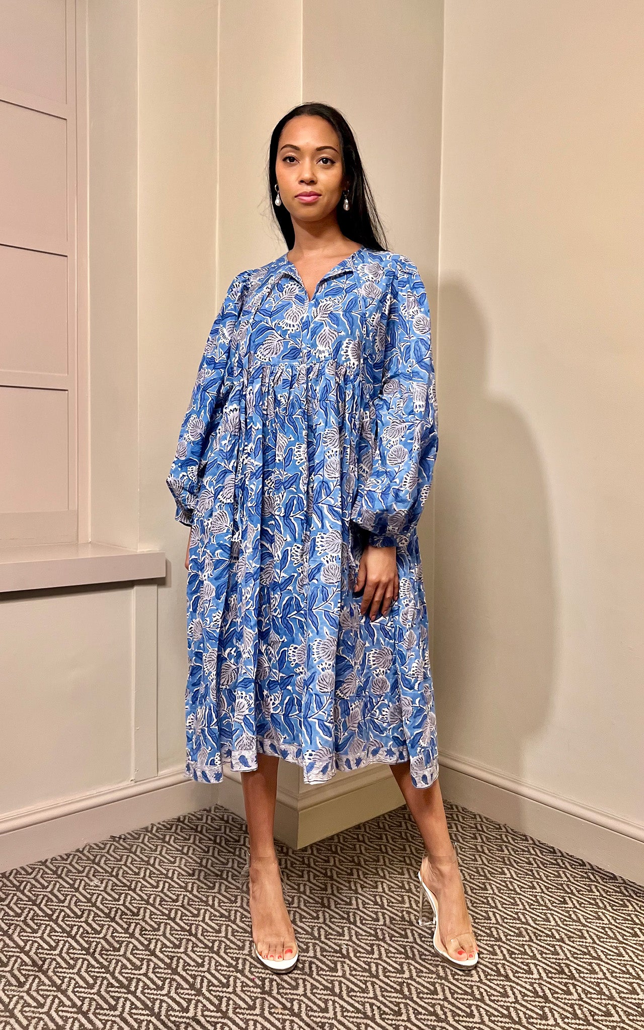 Camile Block Print Oversized Midi- Preorder
