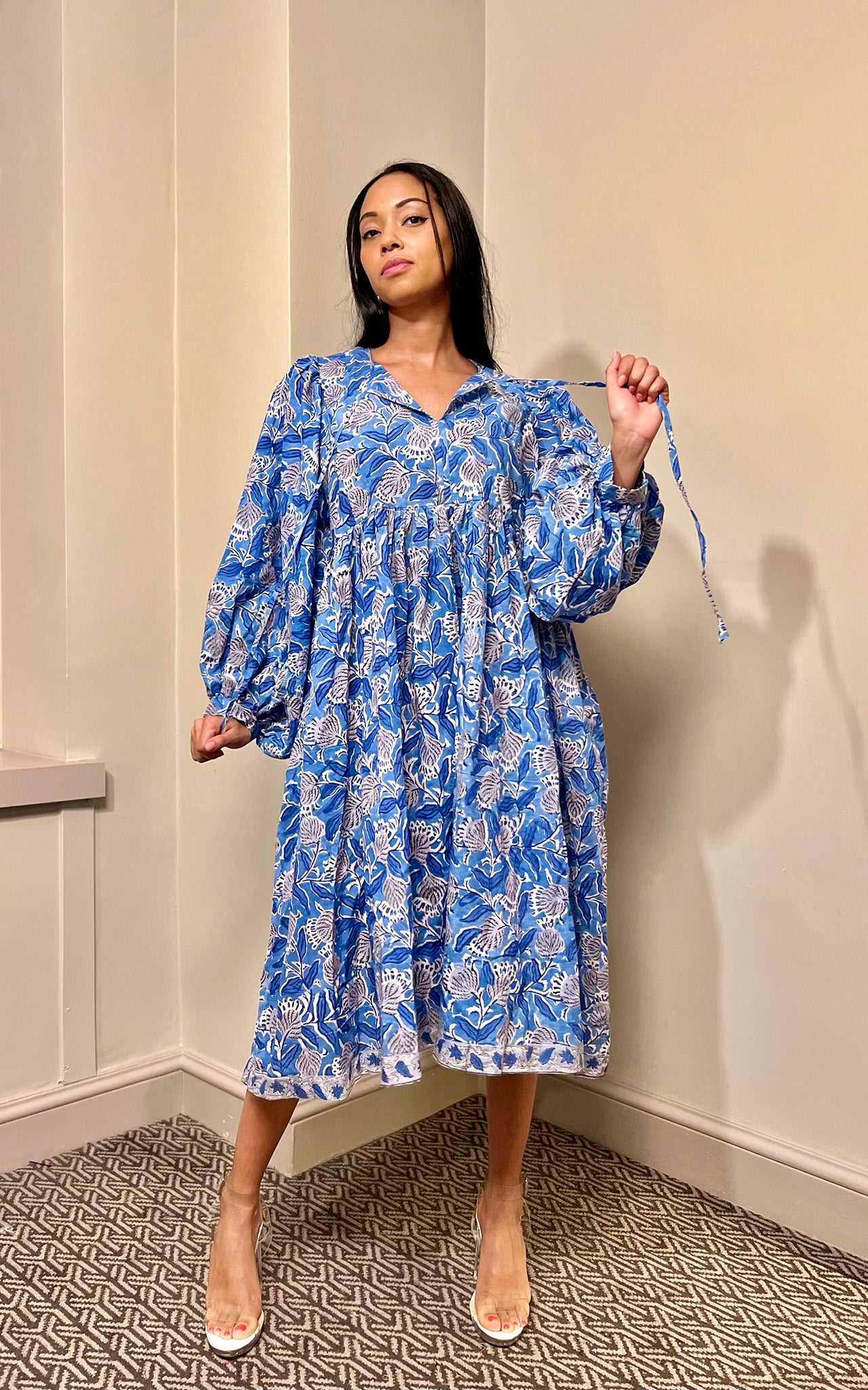 Camile Block Print Oversized Midi- Preorder