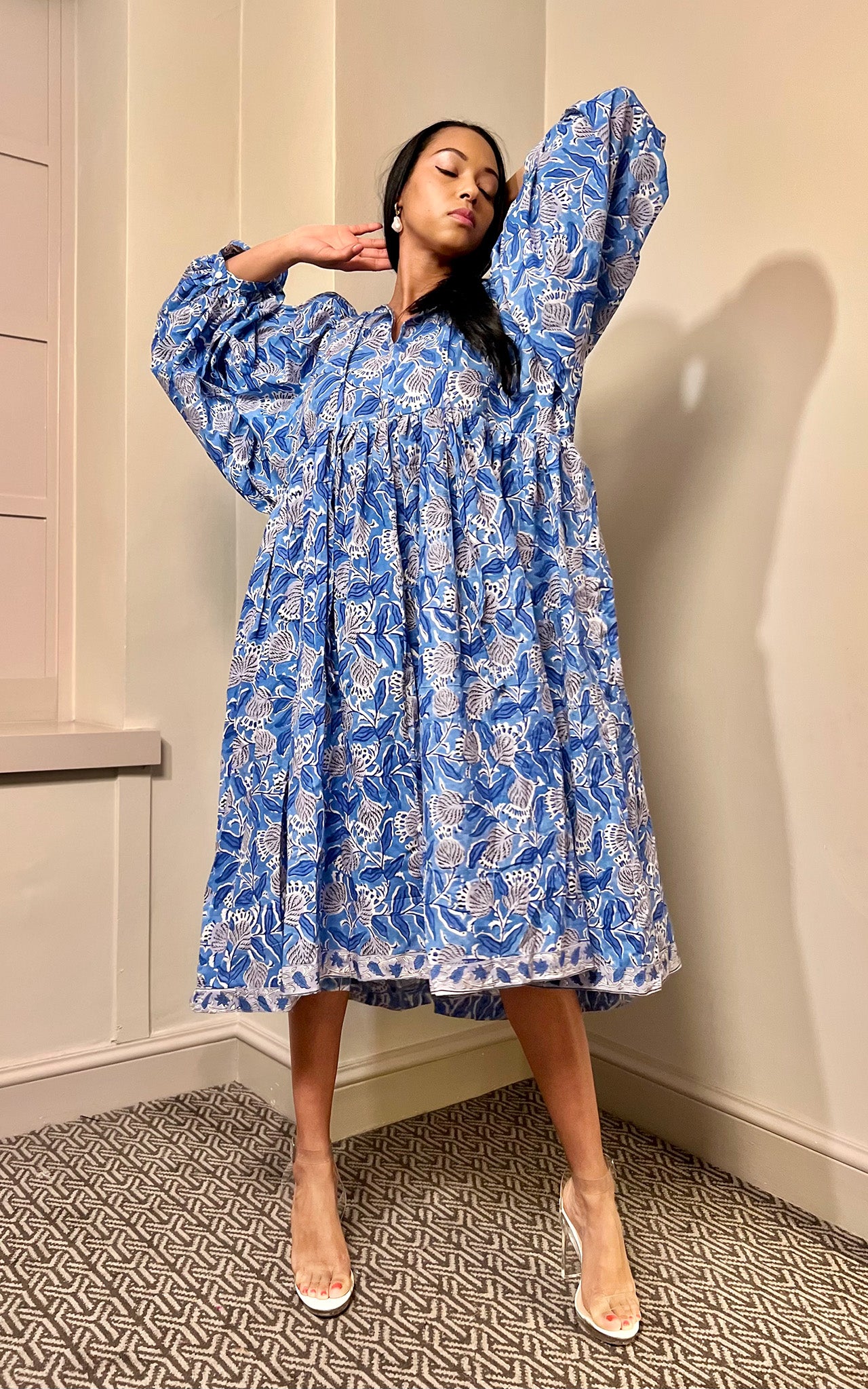 Camile Block Print Oversized Midi- Preorder