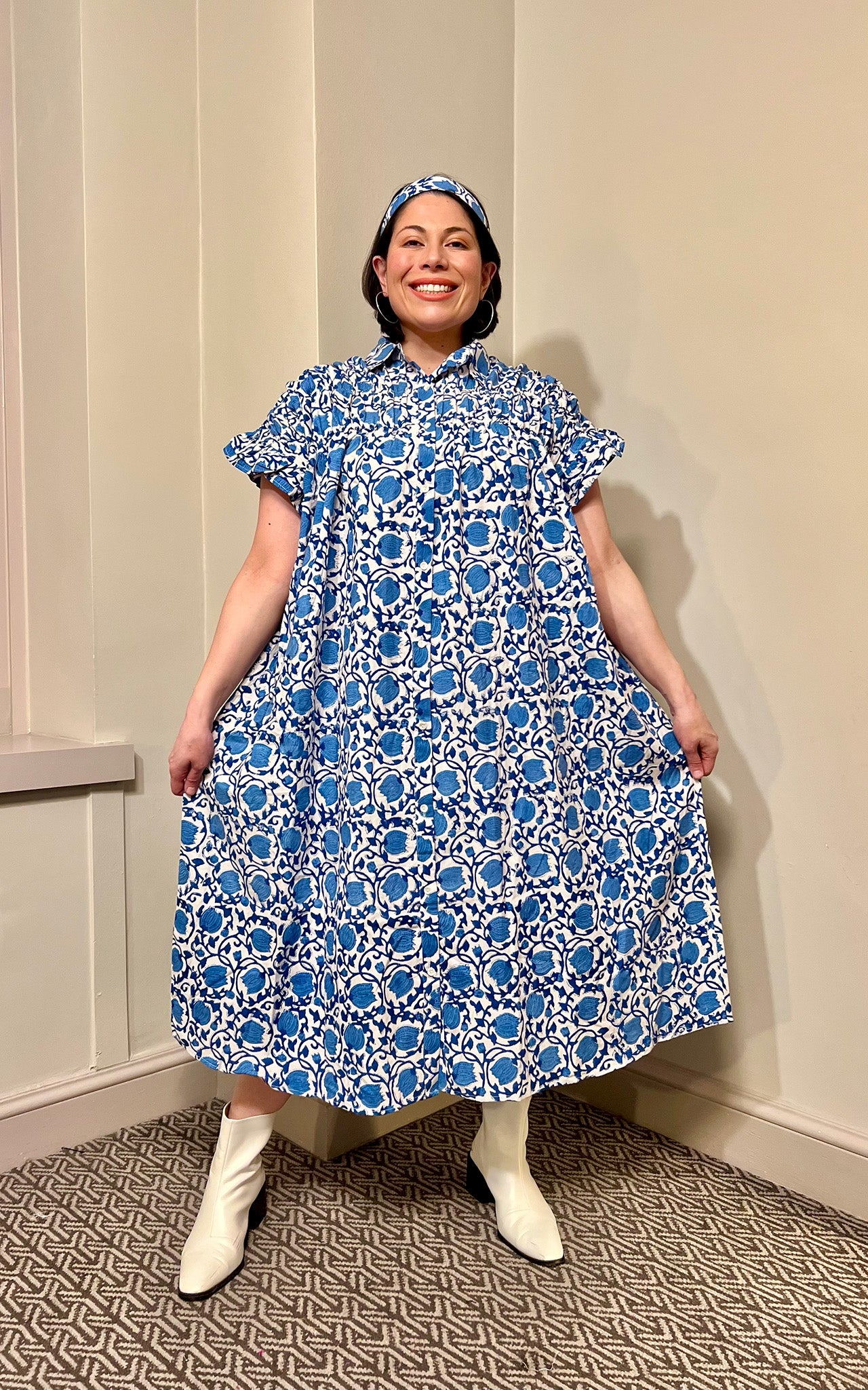 Mara Midi Smock Block Print Dress- Preorder