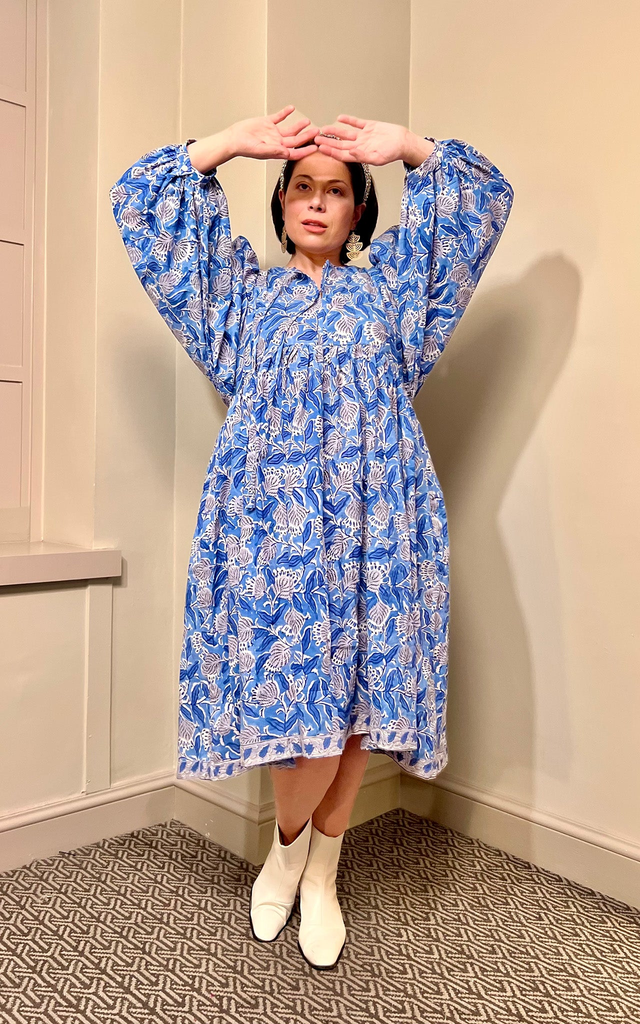 Camile Block Print Oversized Midi- Preorder