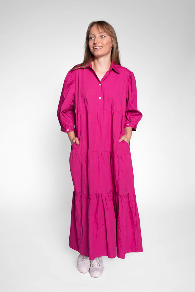 Mia Front Button Cotton- Poplin Maxi Dress