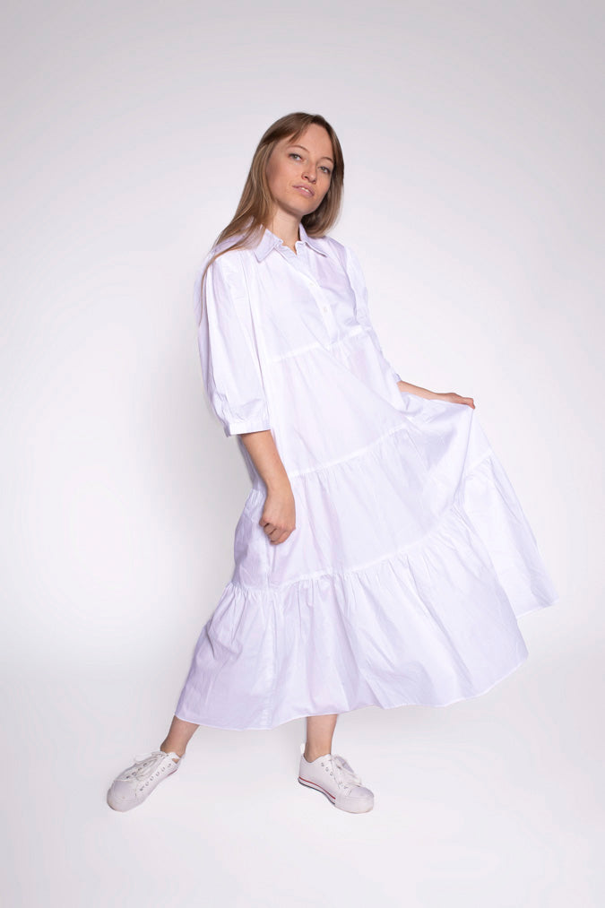 Angel Cotton Midi Dress White