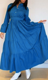 Azure Cotton Maxi Dress With Bell Sleeves