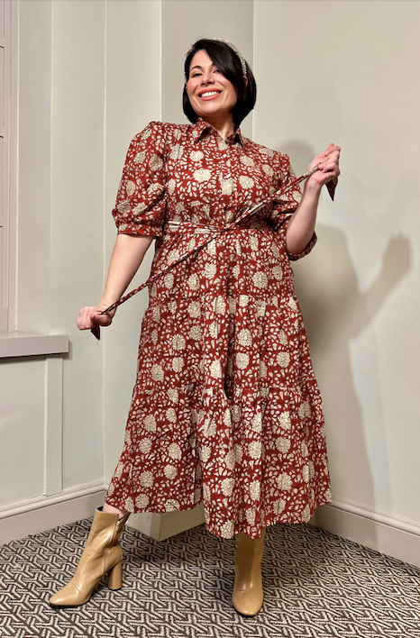 Melissa Block Print Shirt Collar Cotton Midi Dress