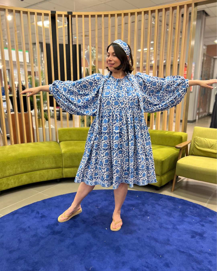 Block Print Oversized Balloon Sleeve Dress