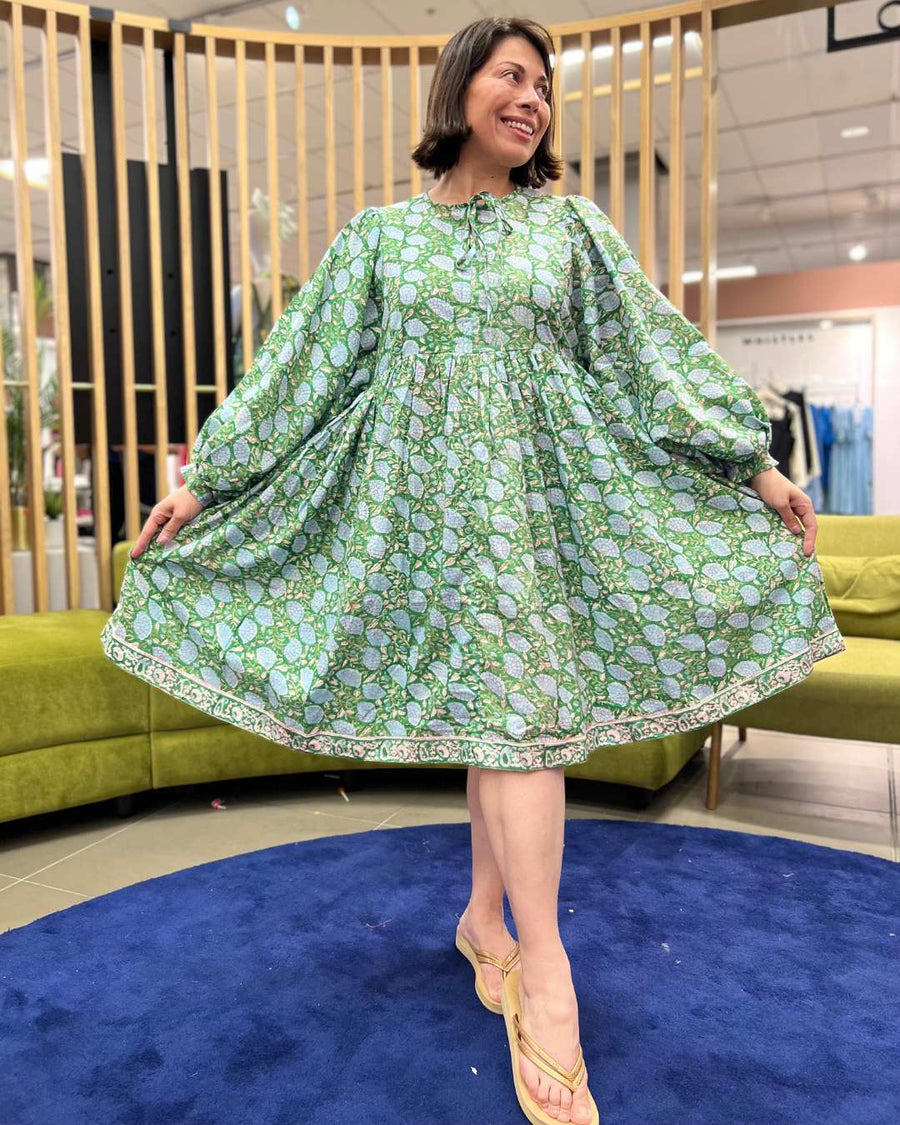 Block Print Oversized Balloon Sleeve Dress