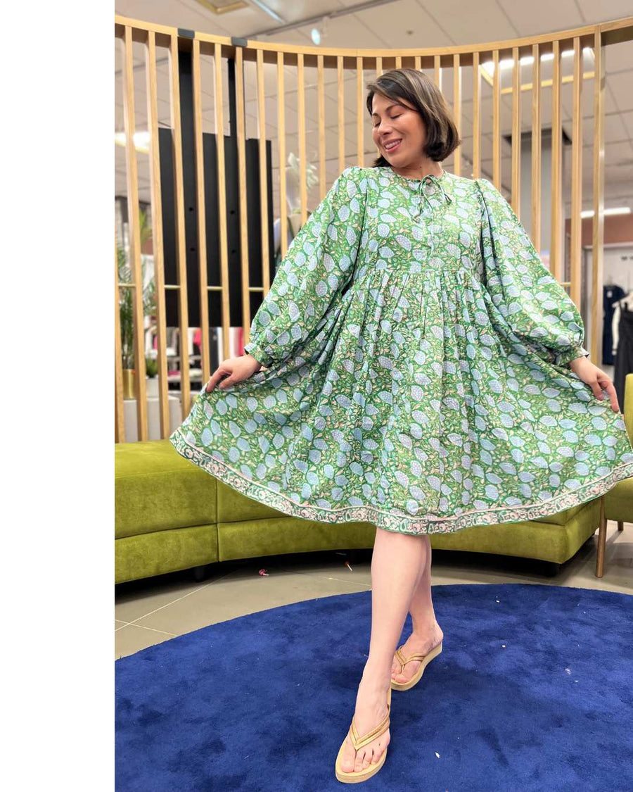 Block Print Oversized Balloon Sleeve Dress