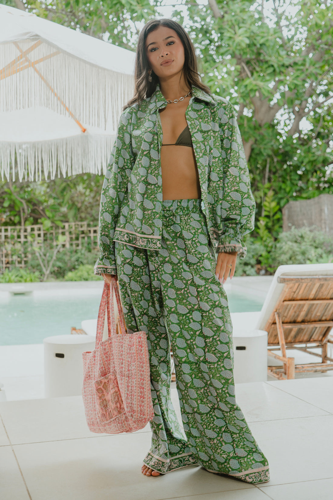 Rachel Emerald Green Block Print Matching Set