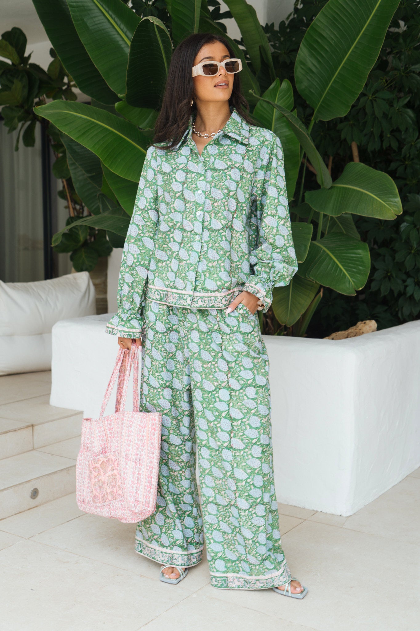 Rachel Emerald Green Block Print Matching Set