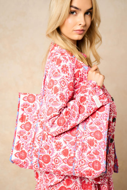 Reversible Cotton Quilted Floral Tote Bag