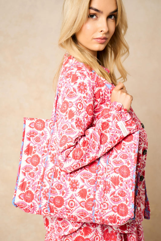 Reversible Cotton Quilted Floral Tote Bag