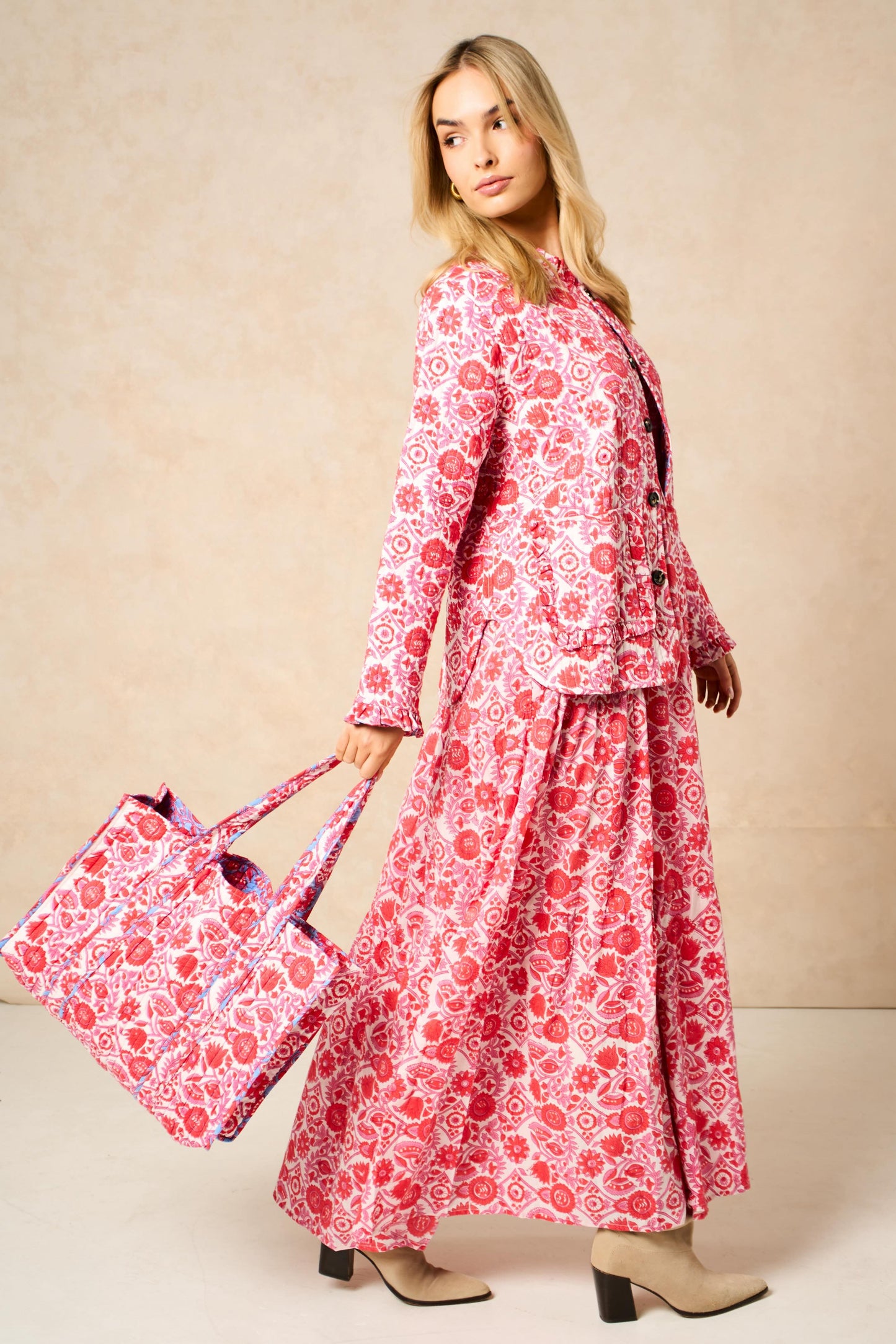 Reversible Cotton Quilted Floral Tote Bag