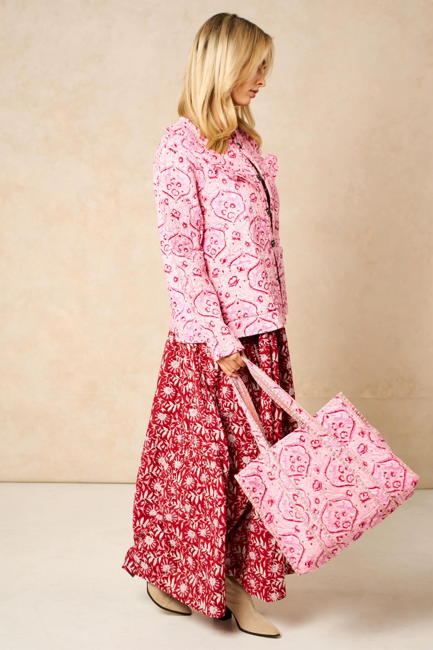 Reversible Cotton Quilted Floral Tote Bag