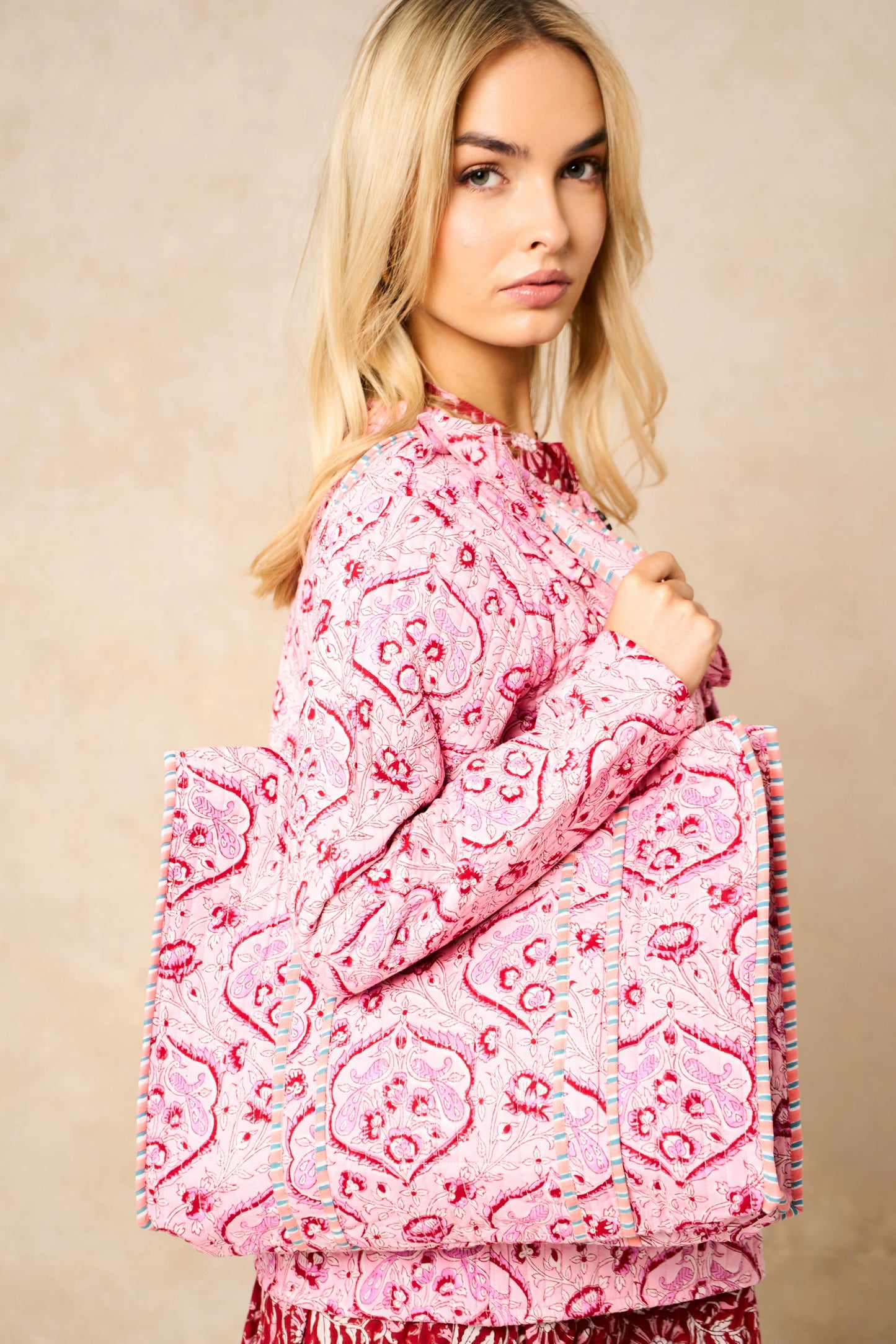 Reversible Cotton Quilted Floral Tote Bag