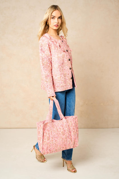 Reversible Cotton Quilted Floral Tote Bag