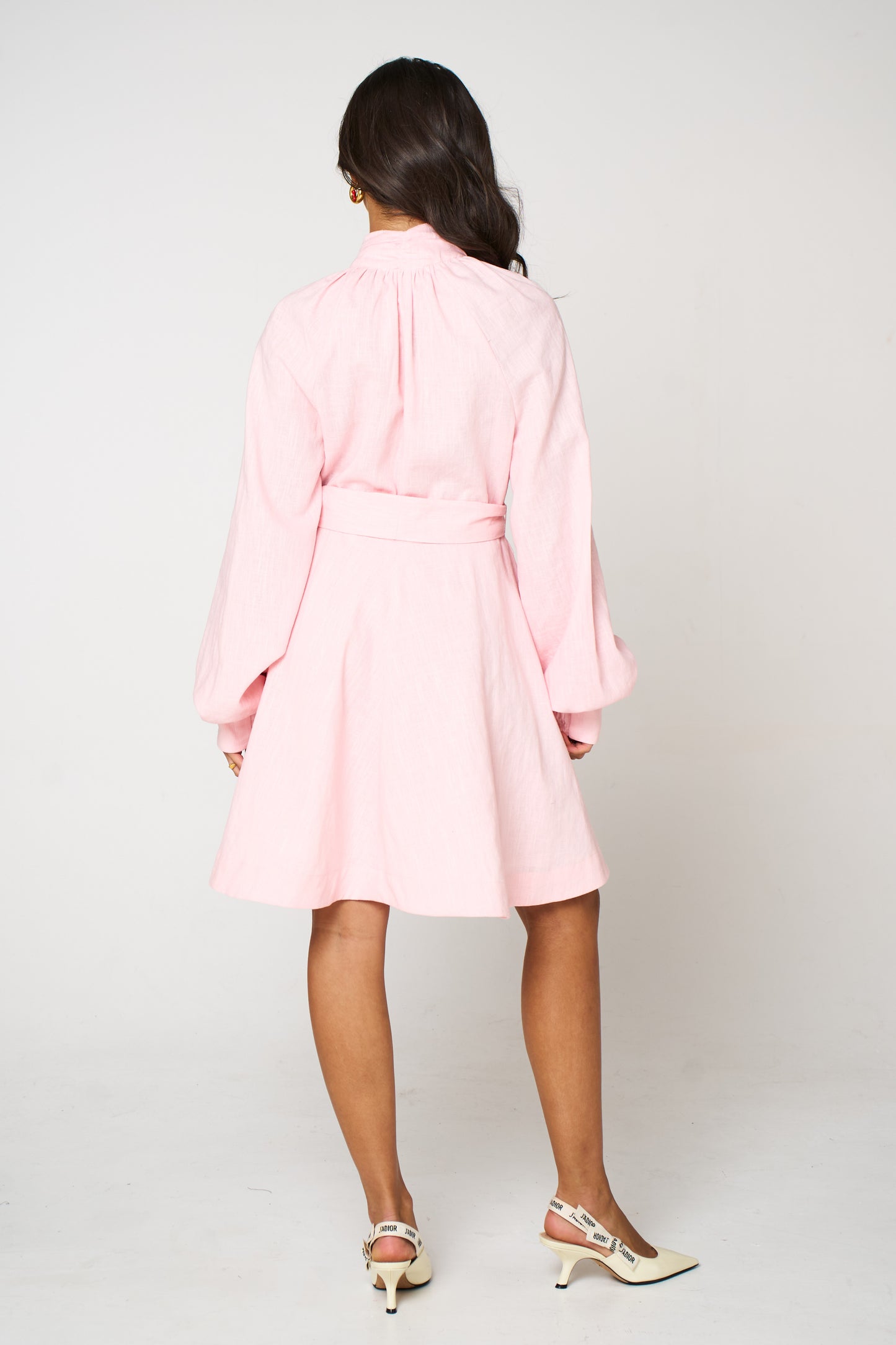 Blush Pearl Linen Dress With Sleeves