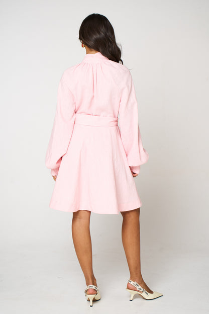 Blush Pearl Linen Dress With Sleeves