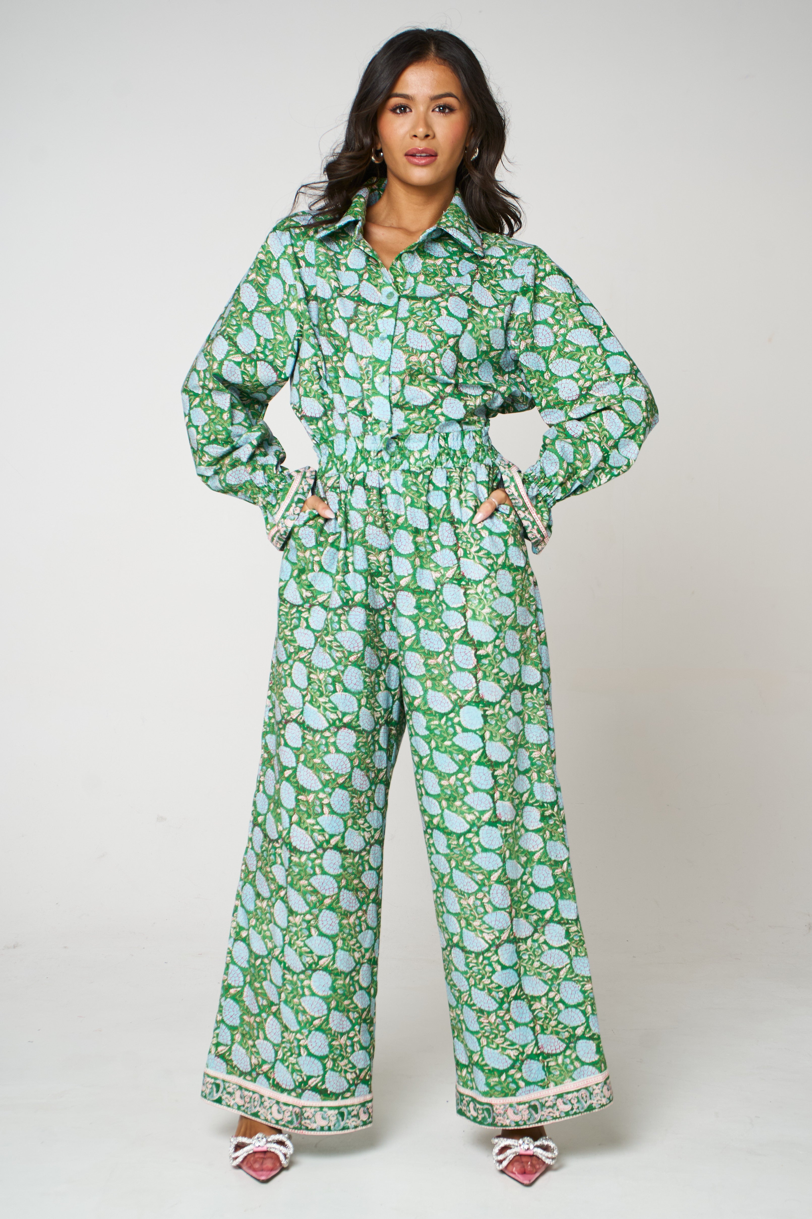 Rachel Emerald Green Block Print Matching Set