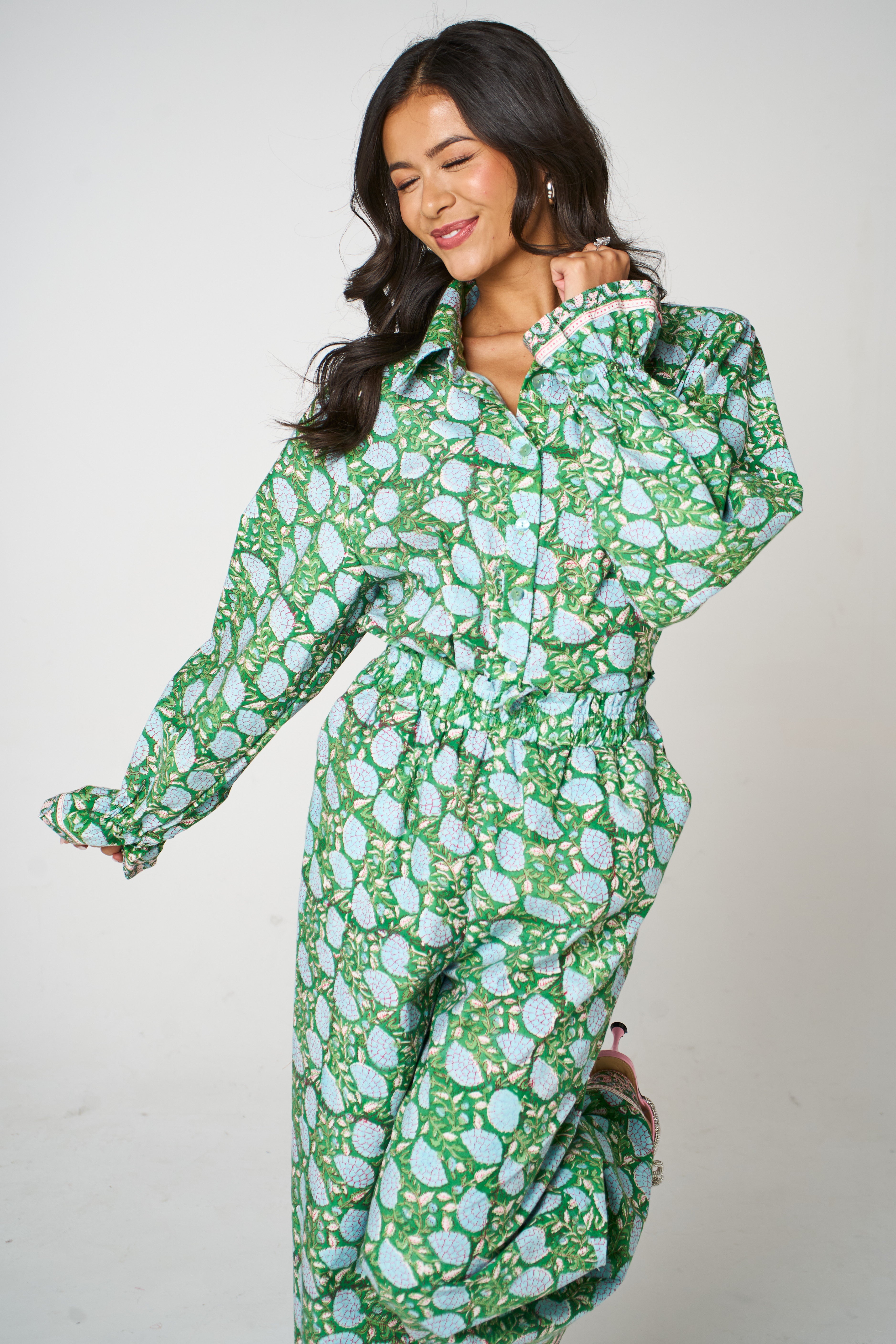 Rachel Emerald Green Block Print Matching Set