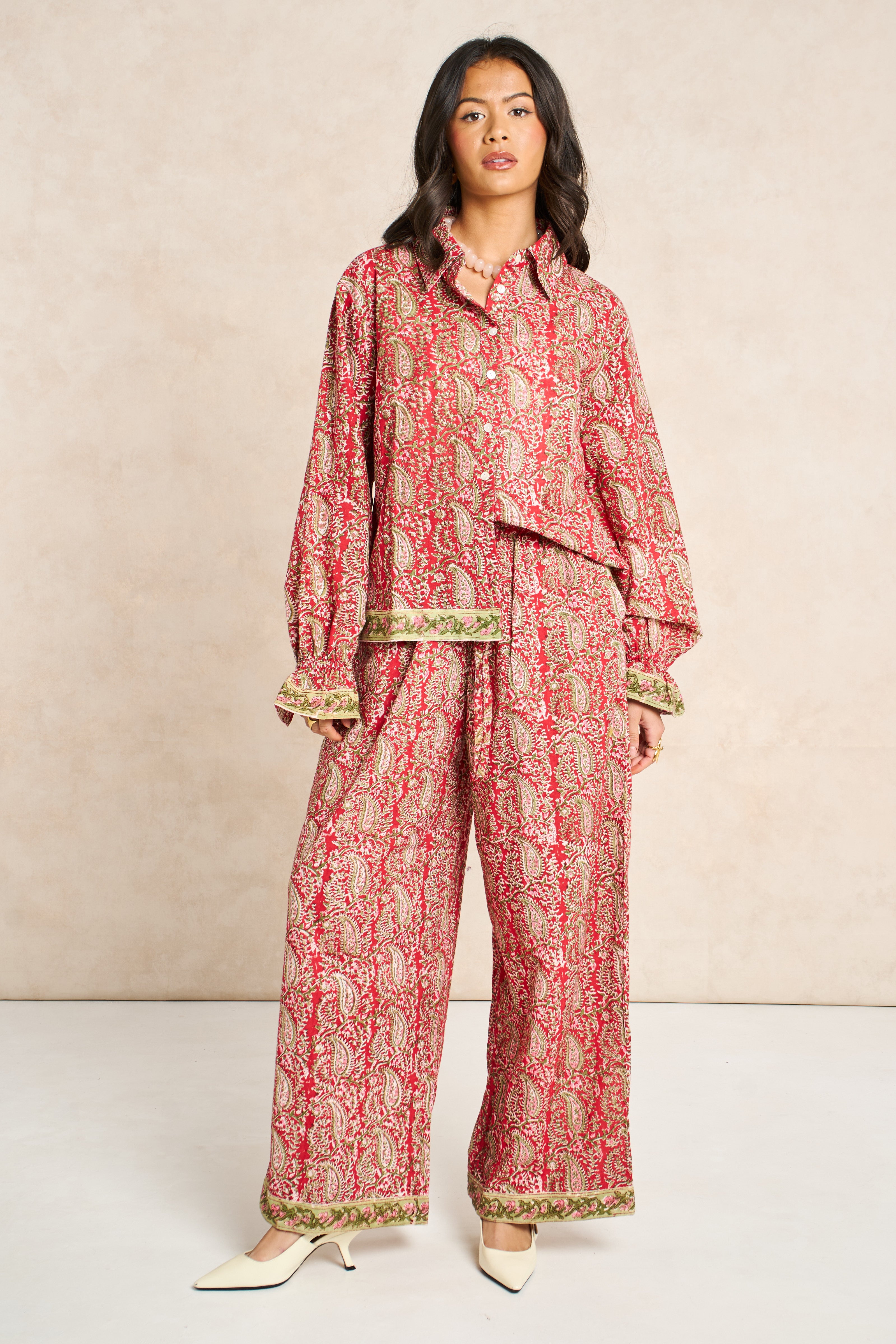 Scarlet Red Block Print Matching Set