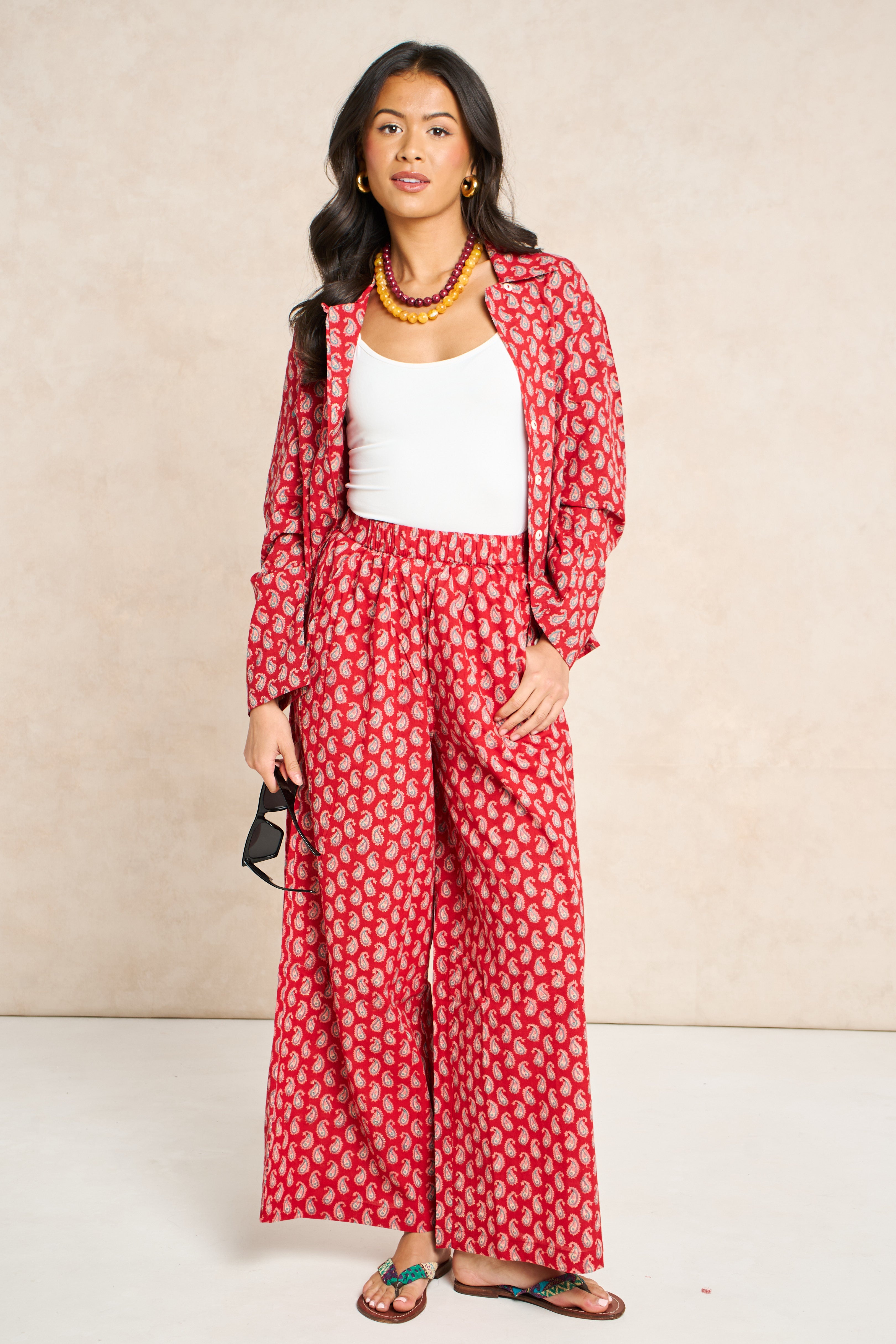 Ruby Red & Champagne Block Print Matching Set
